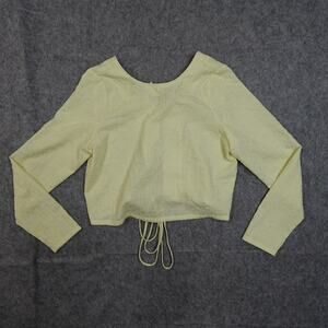 Find Me Now Top Womens Small Cropped Tie Button Back Long Sleeve Crew Textured